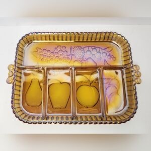 Vintage 1960s Amber Indiana Glass 5 Section Divided Fruit Tray